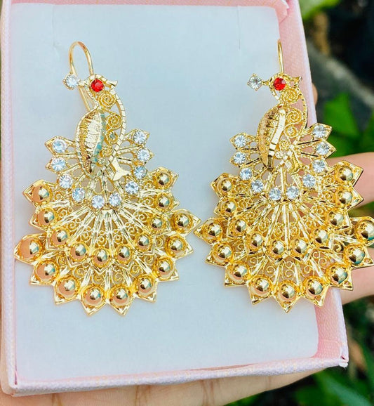 AF9197 Aretes Oro Laminado Pavorreal