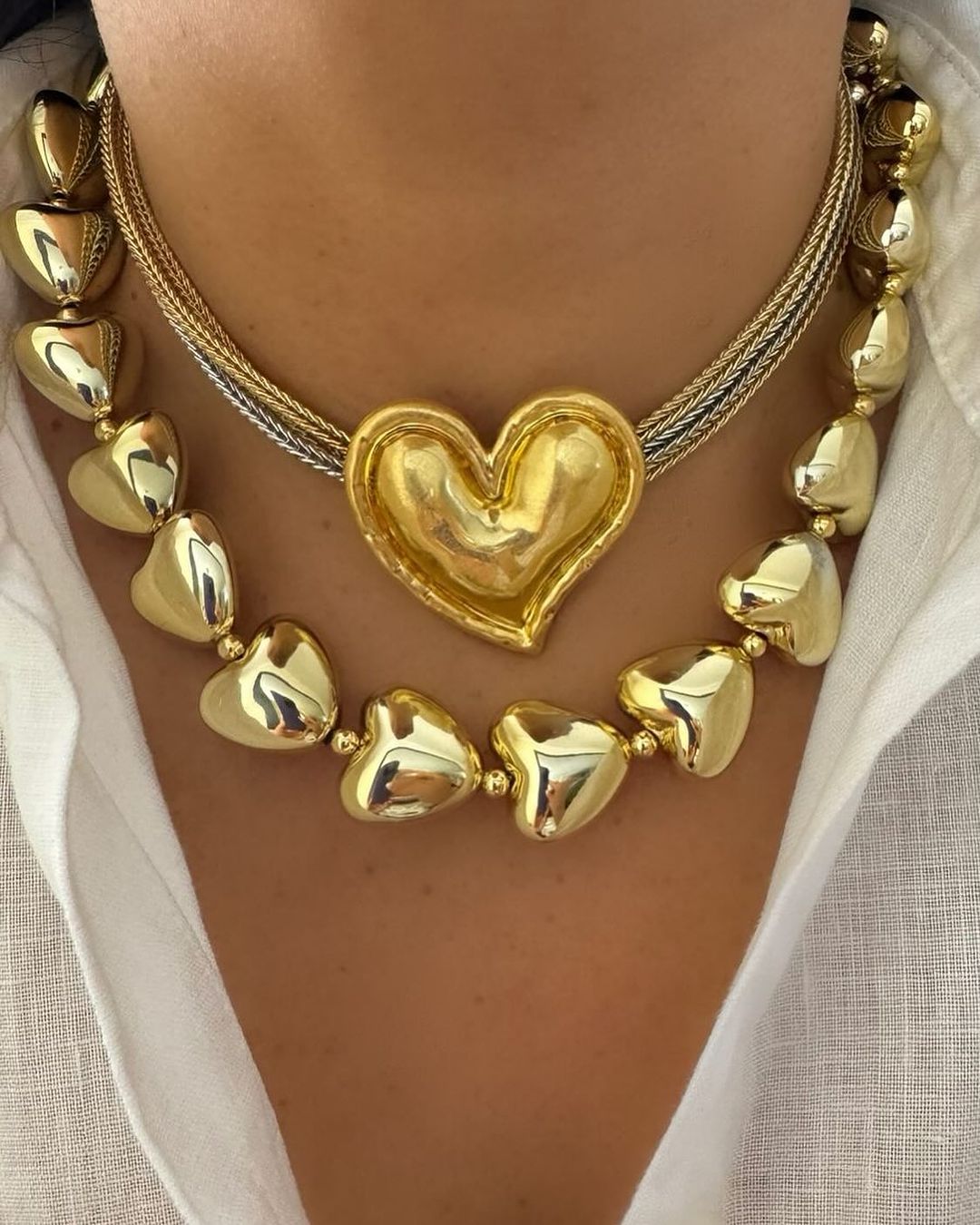 AN1726 Solo Collar de arriba Corazón Grande de Laminado y Chapa de Oro